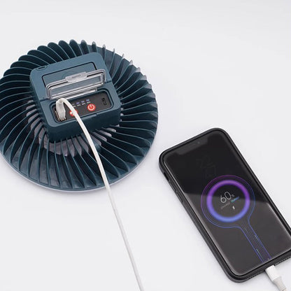 Modern Simplicity Rechargeable Waterproof ABS Round Magnetic Camping Hanging LED Outdoor Fan Light For Outdoor Patio