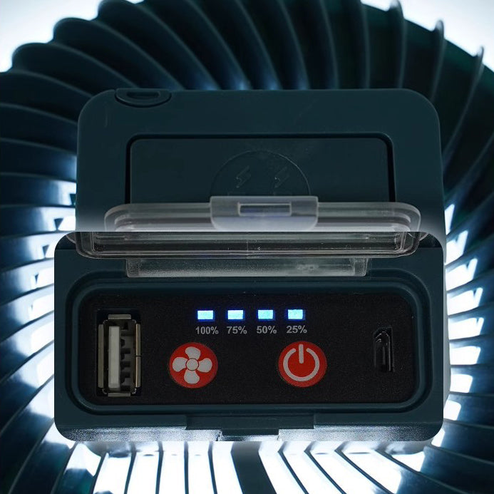 Modern Simplicity Rechargeable Waterproof ABS Round Magnetic Camping Hanging LED Outdoor Fan Light For Outdoor Patio