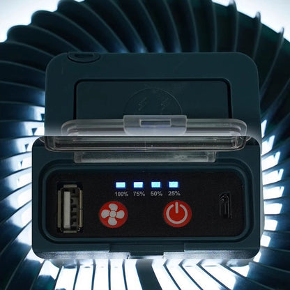 Modern Simplicity Rechargeable Waterproof ABS Round Magnetic Camping Hanging LED Outdoor Fan Light For Outdoor Patio