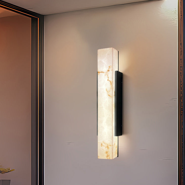 Traditional Chinese Waterproof Imitation Marble Stainless Steel Rectangular LED Wall Sconce Lamp For Outdoor Patio