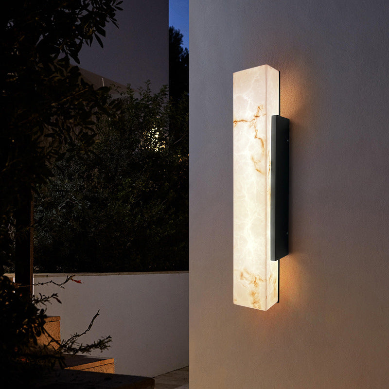 Traditional Chinese Waterproof Imitation Marble Stainless Steel Rectangular LED Wall Sconce Lamp For Outdoor Patio