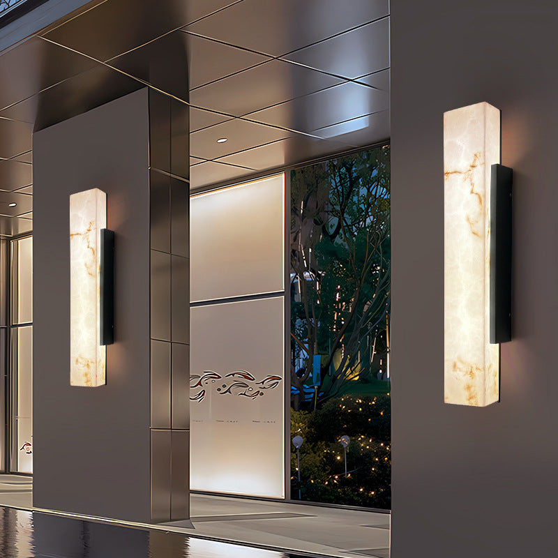 Traditional Chinese Waterproof Imitation Marble Stainless Steel Rectangular LED Wall Sconce Lamp For Outdoor Patio