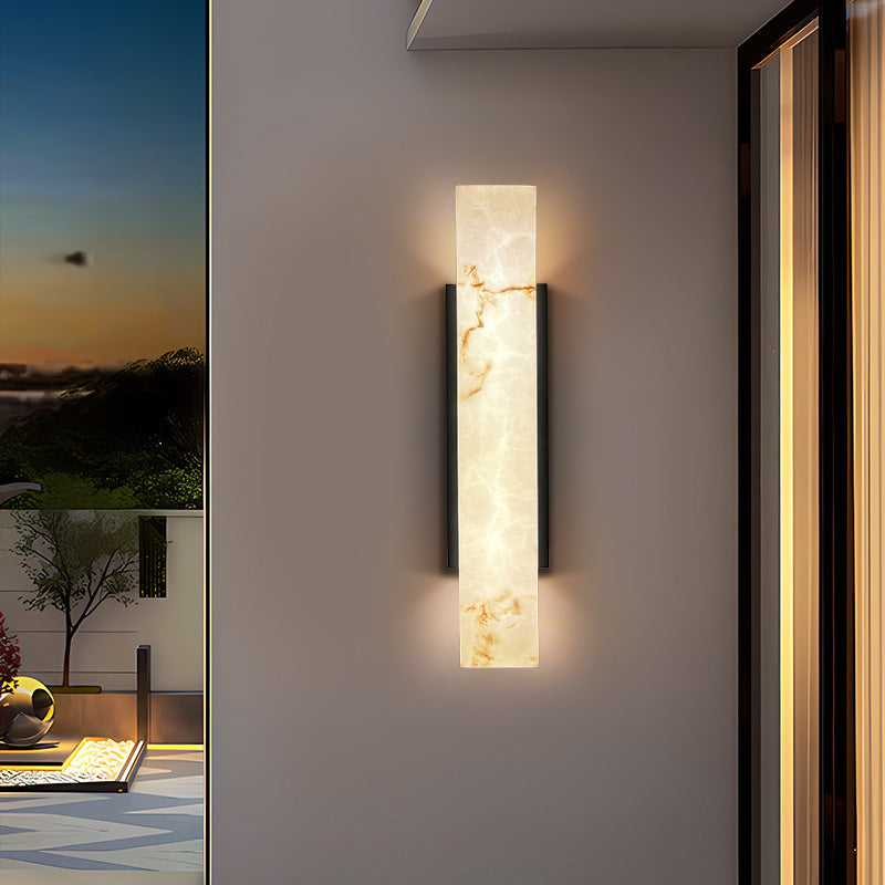 Traditional Chinese Waterproof Imitation Marble Stainless Steel Rectangular LED Wall Sconce Lamp For Outdoor Patio