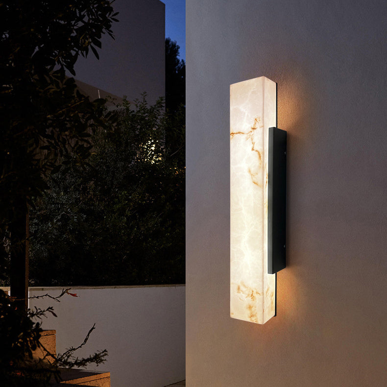 Traditional Chinese Waterproof Imitation Marble Stainless Steel Rectangular LED Wall Sconce Lamp For Outdoor Patio
