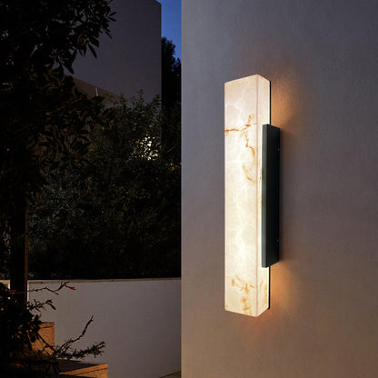 Traditional Chinese Waterproof Imitation Marble Stainless Steel Rectangular LED Wall Sconce Lamp For Outdoor Patio
