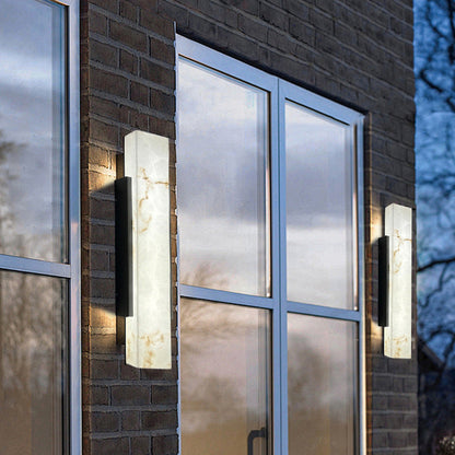 Traditional Chinese Waterproof Imitation Marble Stainless Steel Rectangular LED Wall Sconce Lamp For Outdoor Patio