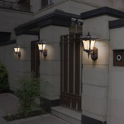 Contemporary Retro Solar Waterproof Aluminum Glass Quadrilateral Striped Lantern LED Wall Sconce Lamp For Outdoor Patio