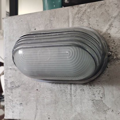 Contemporary Industrial Waterproof Aluminum Glass Frosted Oval Striped 1-Light Wall Sconce Lamp For Outdoor Patio