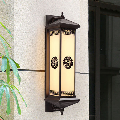 Traditional Chinese Waterproof ABS Aluminum Glass Rectangular Happiness Wealth Pattern LED Wall Sconce Lamp For Outdoor Patio