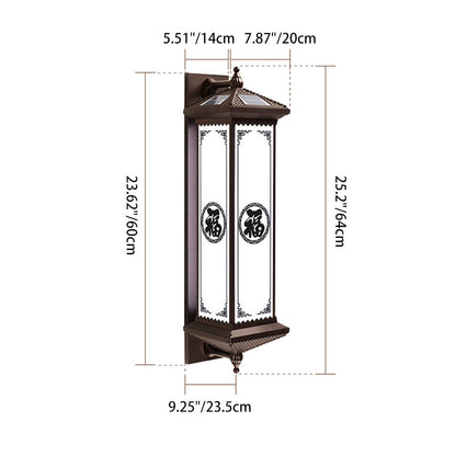 Traditional Chinese Waterproof ABS Aluminum Glass Rectangular Happiness Wealth Pattern LED Wall Sconce Lamp For Outdoor Patio