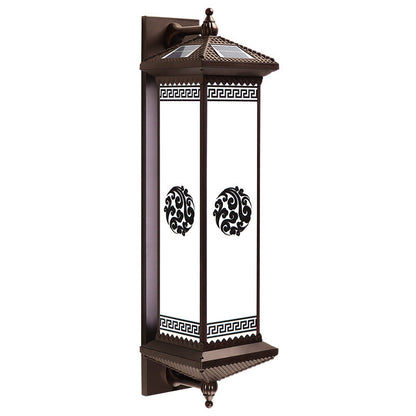 Traditional Chinese Solar Waterproof ABS Aluminum Glass Rectangular Happiness Wealth Pattern LED Wall Sconce Lamp For Outdoor Patio
