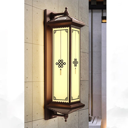 Traditional Chinese Waterproof ABS Aluminum Glass Rectangular Happiness Wealth Pattern LED Wall Sconce Lamp For Outdoor Patio