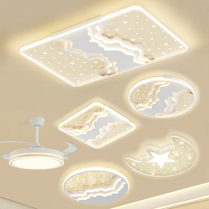 Contemporary Nordic Iron Acrylic Starry Sky Ocean Round Square Rectangular LED Flush Mount Ceiling Light For Bedroom