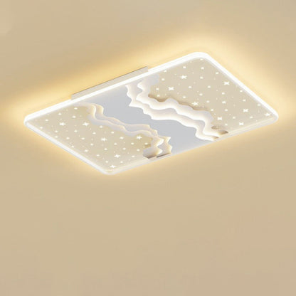 Contemporary Nordic Iron Acrylic Starry Sky Ocean Round Square Rectangular LED Flush Mount Ceiling Light For Bedroom