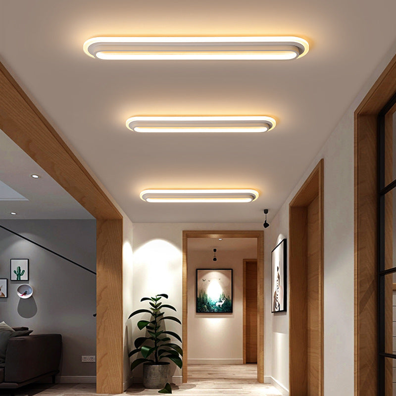 Modern Minimalist Aluminum Iron Acrylic Oval Strip LED Flush Mount Ceiling Light For Hallway