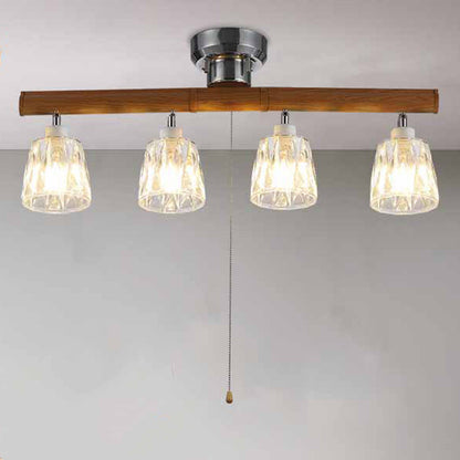 Contemporary Retro Aluminum Wood Acrylic Cylinder Zipper Foldable 4-Light Semi-Flush Mount Ceiling Light For Dining Room