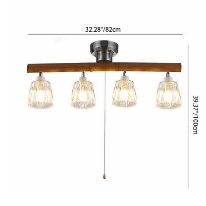 Contemporary Retro Aluminum Wood Acrylic Cylinder Zipper Foldable 4-Light Semi-Flush Mount Ceiling Light For Dining Room