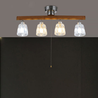 Contemporary Retro Aluminum Wood Acrylic Cylinder Zipper Foldable 4-Light Semi-Flush Mount Ceiling Light For Dining Room