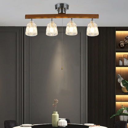 Contemporary Retro Aluminum Wood Acrylic Cylinder Zipper Foldable 4-Light Semi-Flush Mount Ceiling Light For Dining Room