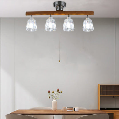 Contemporary Retro Aluminum Wood Acrylic Cylinder Zipper Foldable 4-Light Semi-Flush Mount Ceiling Light For Dining Room