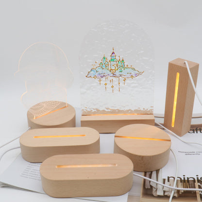 Contemporary Creative Rechargeable Solid Wood Round Rectangular Elliptical LED Table Lamp Night Light For Bedroom