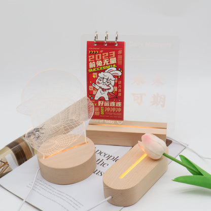 Contemporary Creative Rechargeable Solid Wood Round Rectangular Elliptical LED Table Lamp Night Light For Bedroom