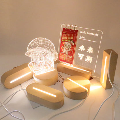 Contemporary Creative Rechargeable Solid Wood Round Rectangular Elliptical LED Table Lamp Night Light For Bedroom
