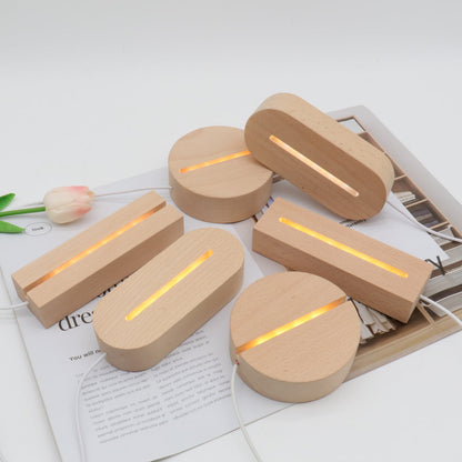 Contemporary Creative Rechargeable Solid Wood Round Rectangular Elliptical LED Table Lamp Night Light For Bedroom