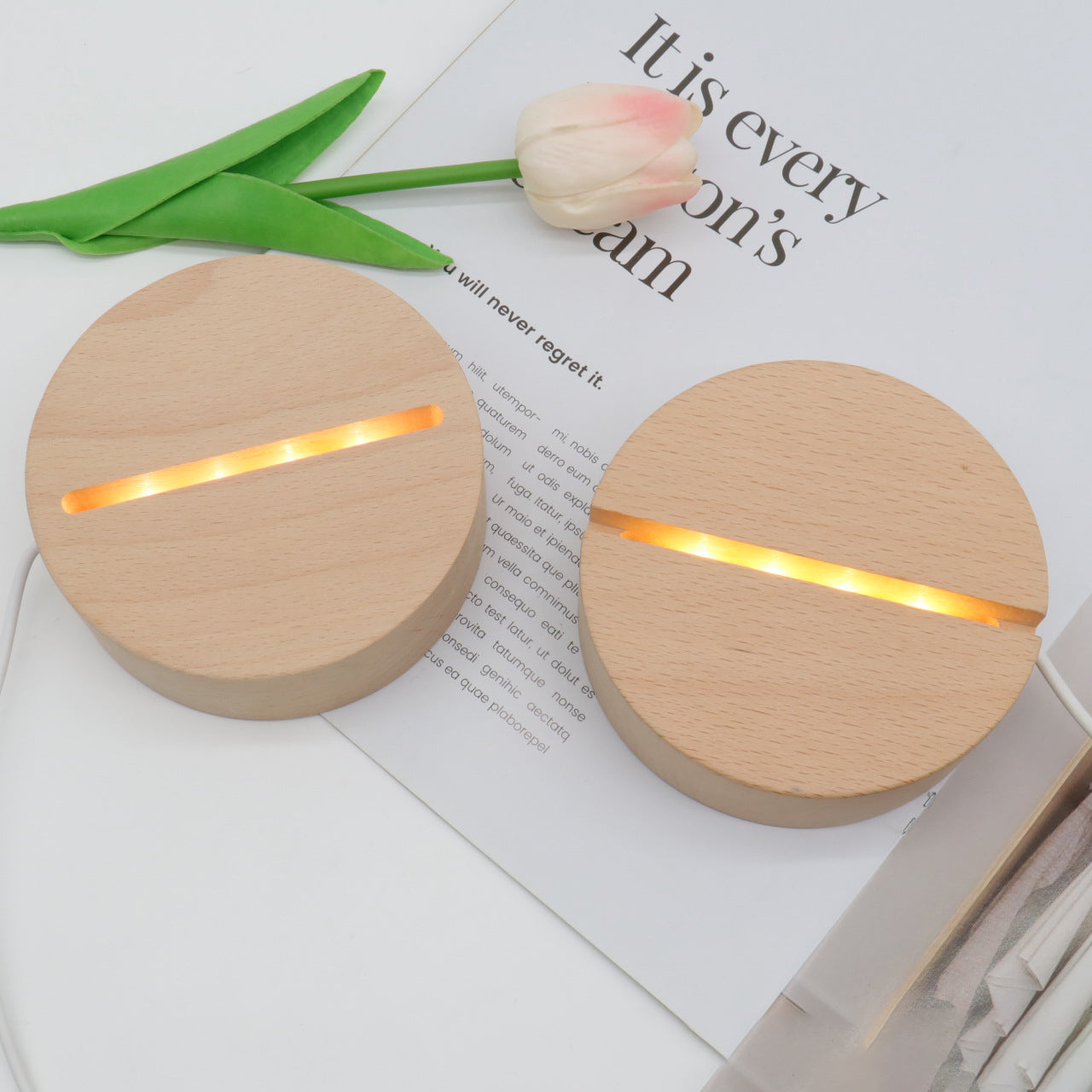 Contemporary Creative Rechargeable Solid Wood Round Rectangular Elliptical LED Table Lamp Night Light For Bedroom
