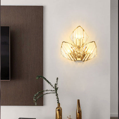 Modern Luxury Metal Acrylic Diamond-Pattern 1/2/3-Light Wall Sconce Lamp For Living Room & Bedroom