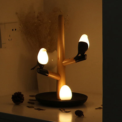 Contemporary Creative PC ABS Wood Silicone Magpie Branch LED Motion Sensor Night Light Table Lamp For Bedroom