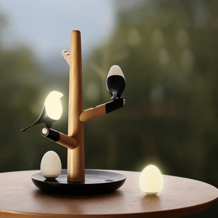 Contemporary Creative PC ABS Wood Silicone Magpie Branch LED Motion Sensor Night Light Table Lamp For Bedroom