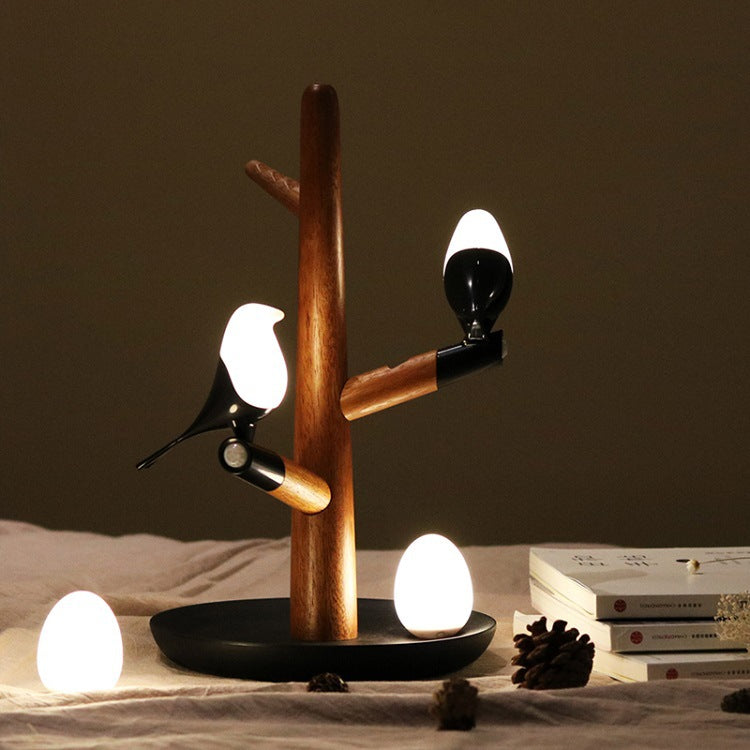 Contemporary Creative PC ABS Wood Silicone Magpie Branch LED Motion Sensor Night Light Table Lamp For Bedroom