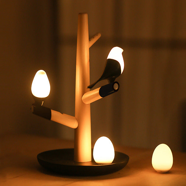 Contemporary Creative PC ABS Wood Silicone Magpie Branch LED Motion Sensor Night Light Table Lamp For Bedroom