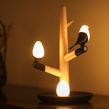 Contemporary Creative PC ABS Wood Silicone Magpie Branch LED Motion Sensor Night Light Table Lamp For Bedroom