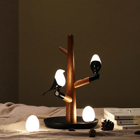 Contemporary Creative PC ABS Wood Silicone Magpie Branch LED Motion Sensor Night Light Table Lamp For Bedroom