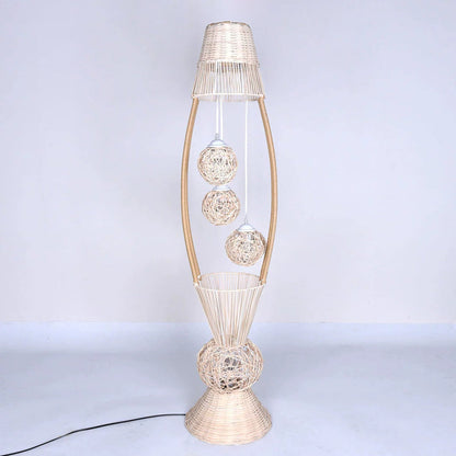 Modern Rattan Fish Shaped  4-Light with Inner Ball Shade Standing Floor Lamps