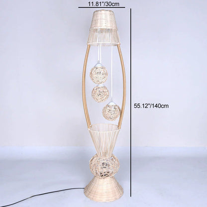Modern Rattan Fish Shaped  4-Light with Inner Ball Shade Standing Floor Lamps