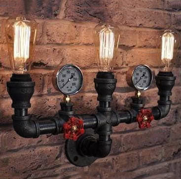 مصابيح حائطية صناعية بتصميم ريترو إبداعي من الأنابيب المعدنية مزودة بإضاءة 2/3 