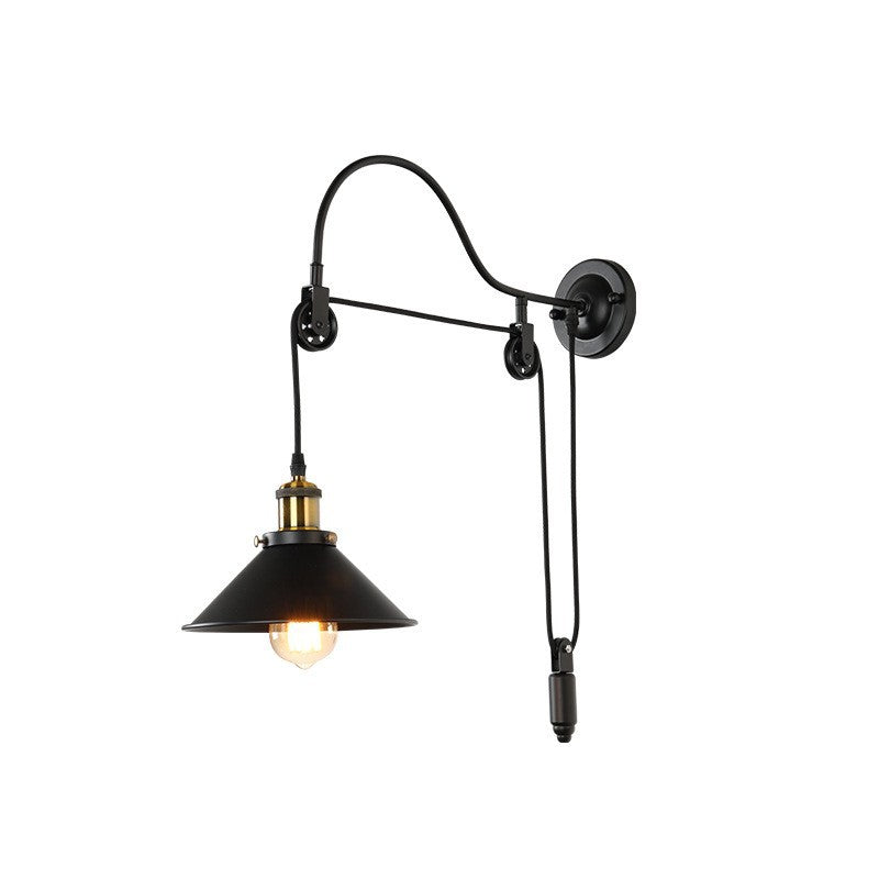 Retro Industrial Wrought Iron 1-Light  Pulley Wall Sconce Lamp