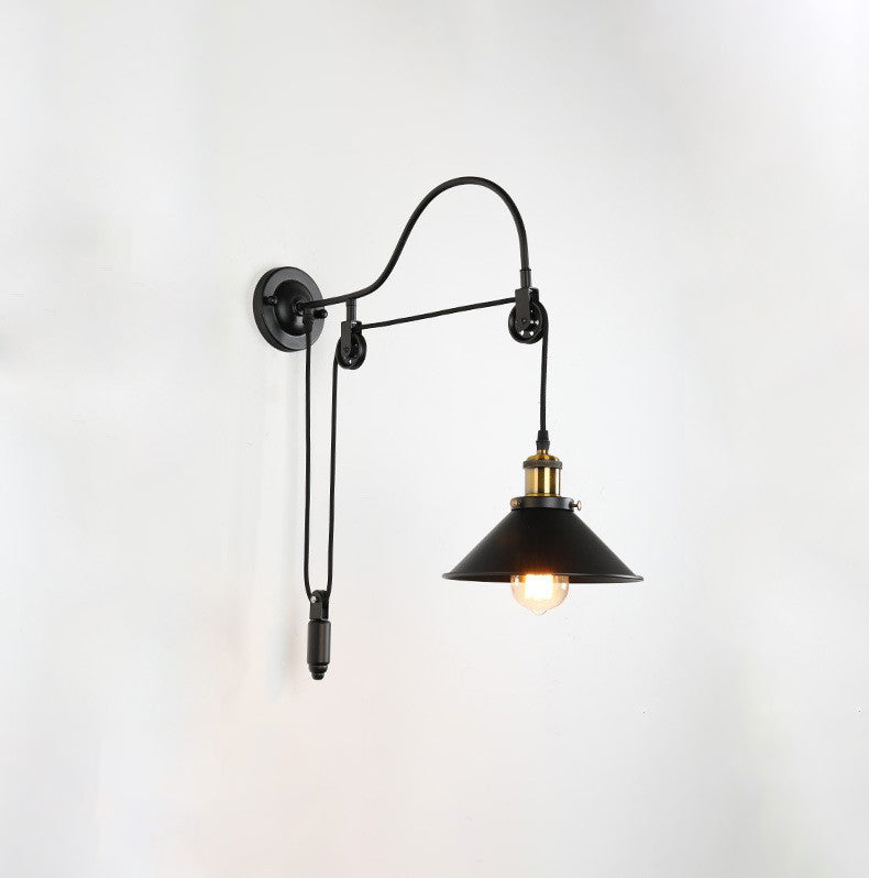Retro Industrial Wrought Iron 1-Light  Pulley Wall Sconce Lamp