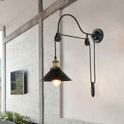 Retro Industrial Wrought Iron 1-Light  Pulley Wall Sconce Lamp