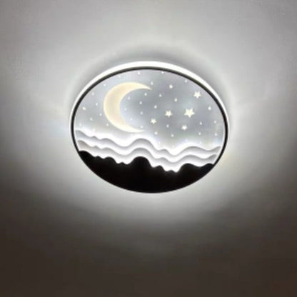 Nordic Creative Star Moon Round Aluminum LED Flush Mount Ceiling Light
