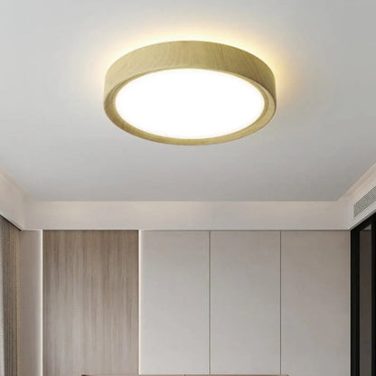 Modern Simple Wood Grain Round Iron LED Flush Mount Ceiling Light
