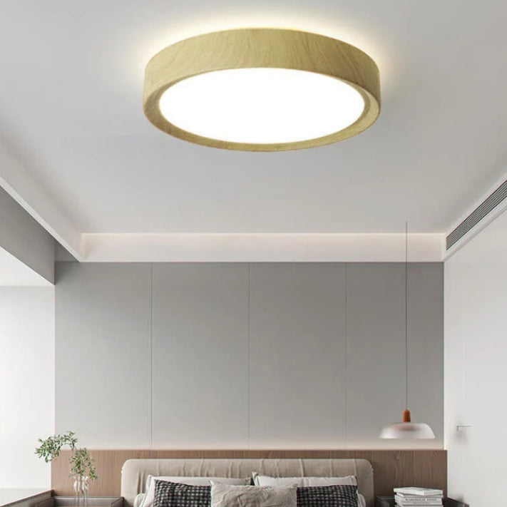 Modern Simple Wood Grain Round Iron LED Flush Mount Ceiling Light