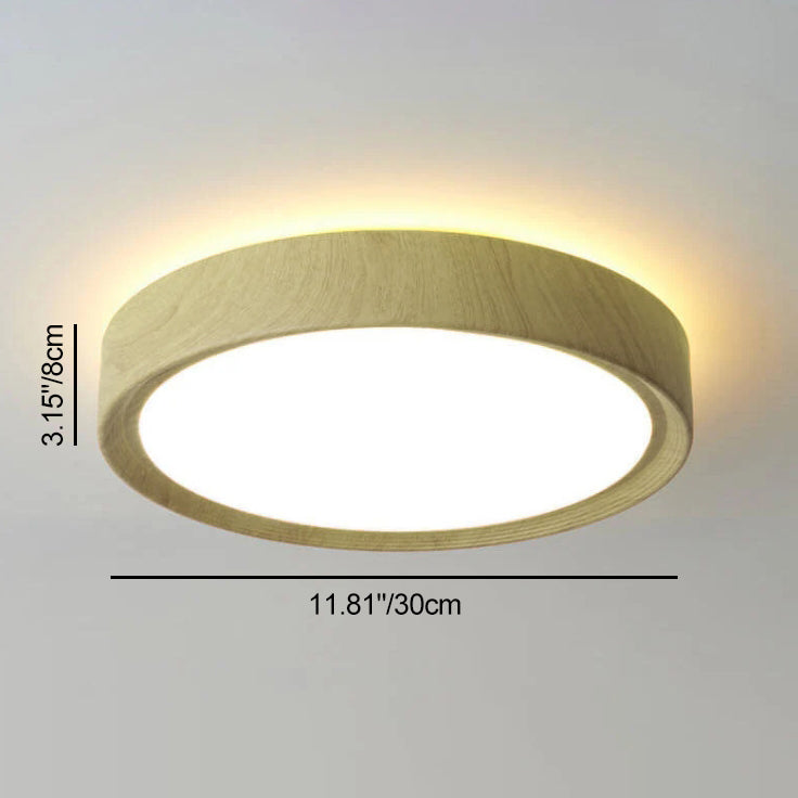 Modern Simple Wood Grain Round Iron LED Flush Mount Ceiling Light
