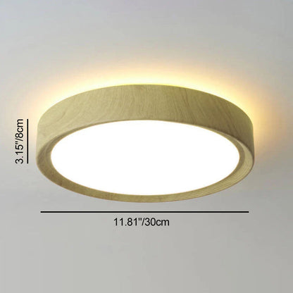 Modern Simple Wood Grain Round Iron LED Flush Mount Ceiling Light