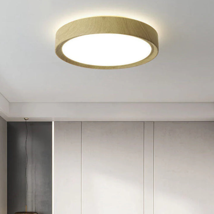 Modern Simple Wood Grain Round Iron LED Flush Mount Ceiling Light