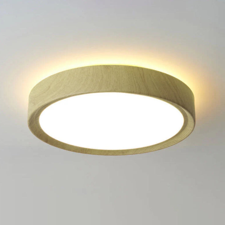 Modern Simple Wood Grain Round Iron LED Flush Mount Ceiling Light