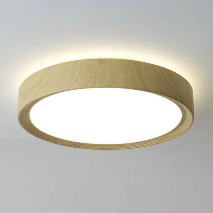 Modern Simple Wood Grain Round Iron LED Flush Mount Ceiling Light